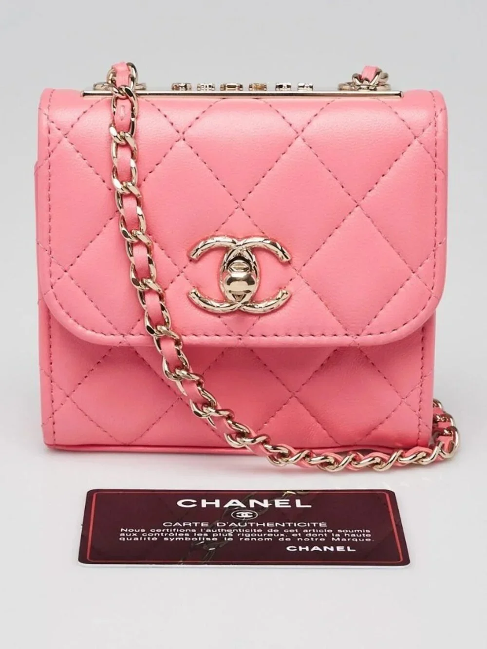 Chanel Coral Quilted Lambskin Leather Mini Trendy CC Clutch with Chain Bag - Picture 3 of 11